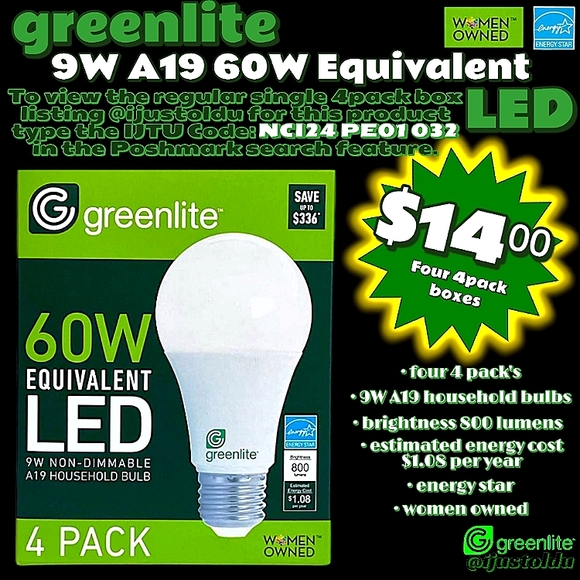 Greenlite Four 4pack's of 9W A19 60W Equivalent LED Bright White Household Bulbs - Picture 16 of 16